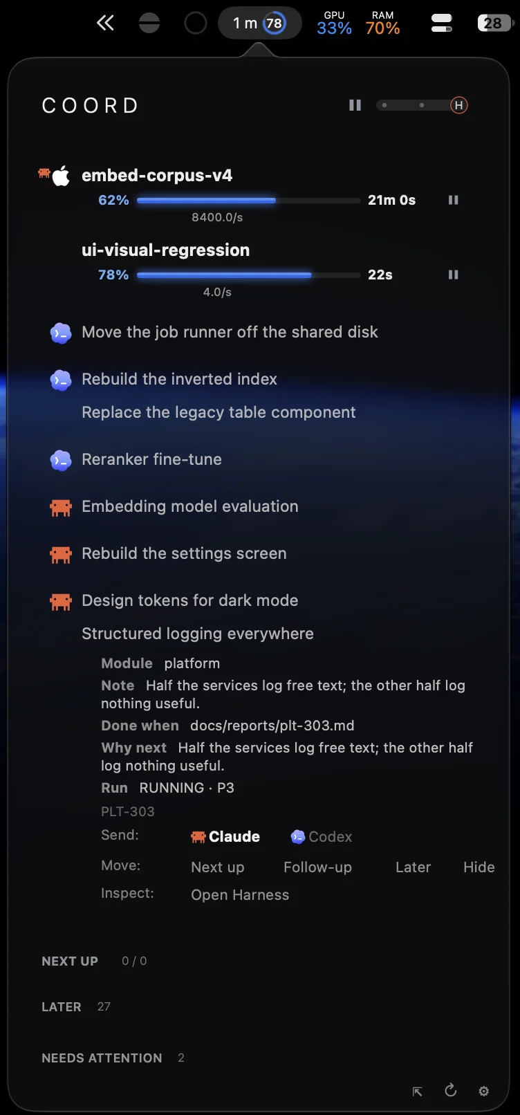COORD macOS menu-bar interface